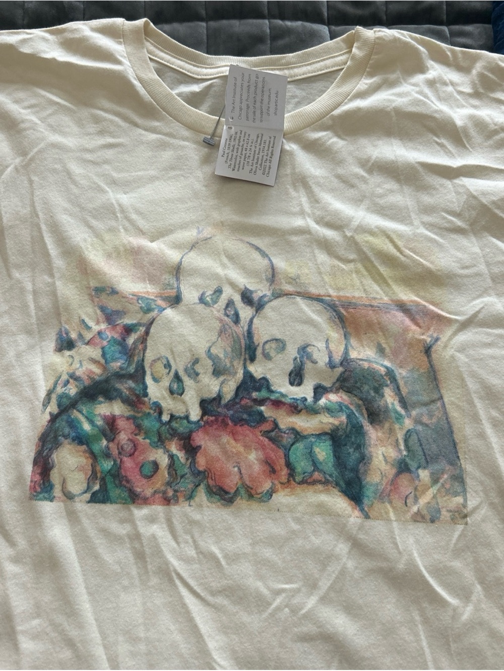 Paul Cezanne NWT Cream Short-Sleeve Graphic Tee with Watercolor Skull Art